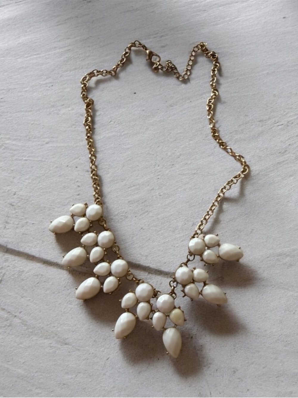 Gold Chain Statement Necklace with White Gem Clusters